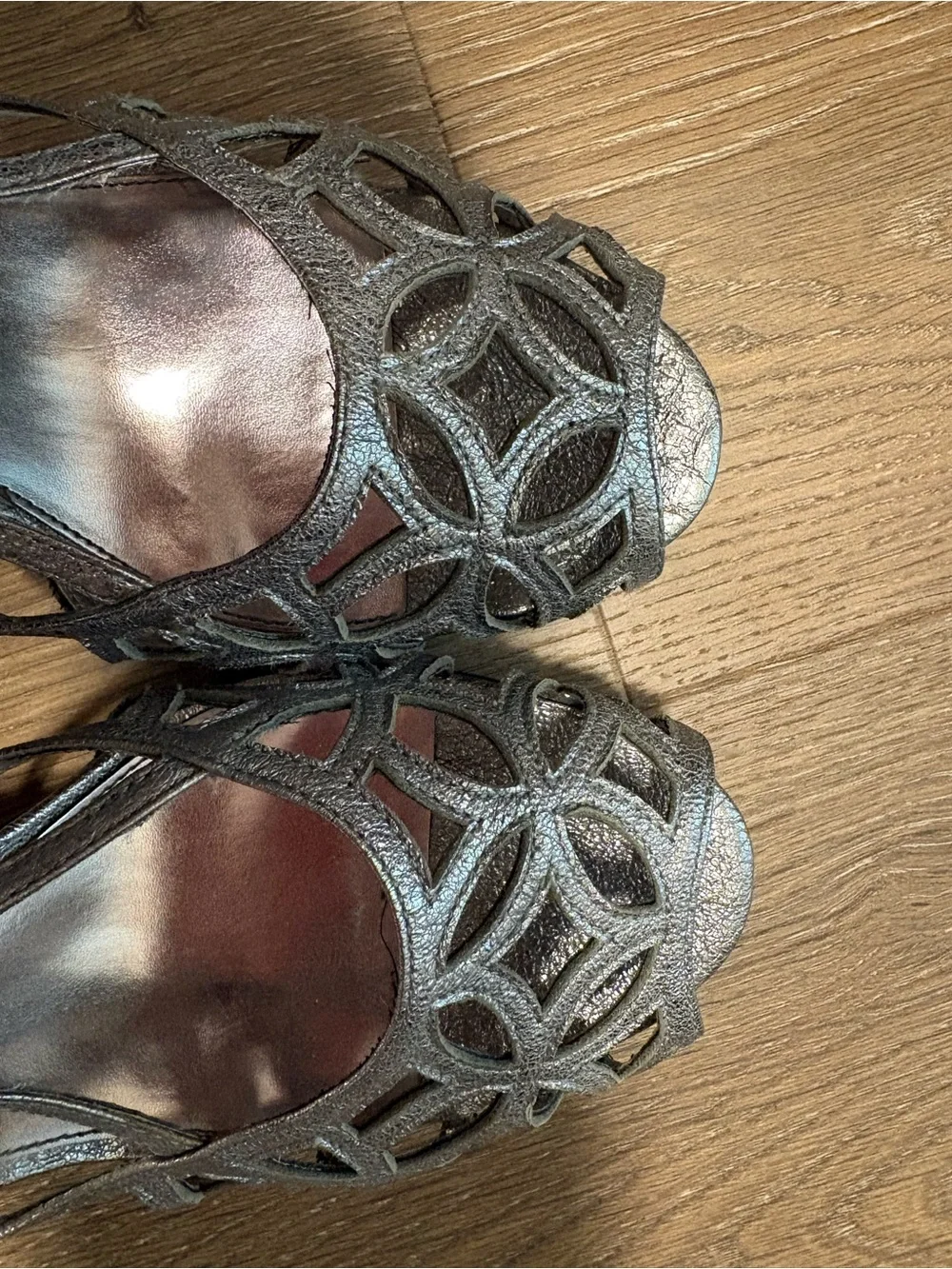 Calvin Klein Metallic Silver Cutout Sling Heels